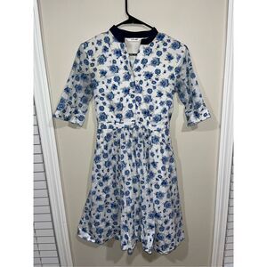 eShakti Blue White Floral Shirt Dress Custom (Small?) **
